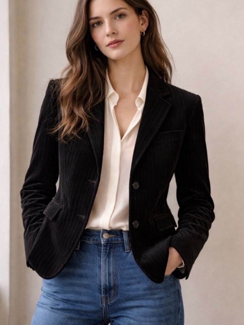 LOFT Black Velvet Blazer Size 6.